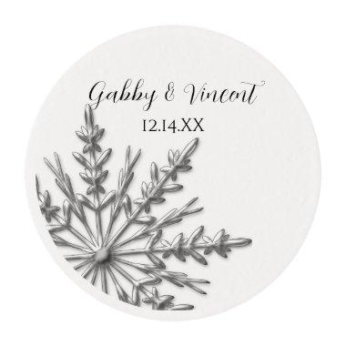 Silver Tone Snowflake Winter Wedding Edible Frosting Rounds
