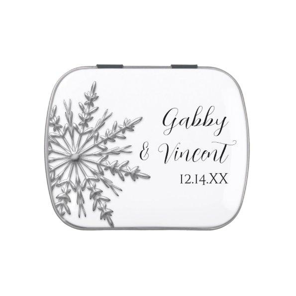 Silver Tone Winter Snowflake Wedding Favor Jelly Belly Candy Tin