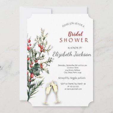 Silver Tree Branches, Wineglass Bridal Shower Invitations