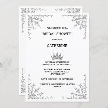 Silver vintage floral corners tiara minimalist Invitations