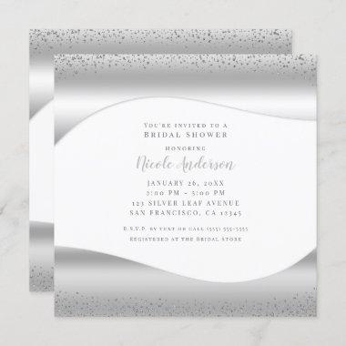 Silver Wave Sparkle Glitter Luxury Bridal Shower Invitations
