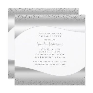 Silver Wave Sparkle Glitter Luxury Bridal Shower Invitations