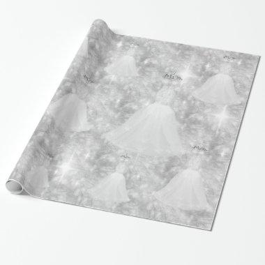 Silver Wedding Dress Bokeh Lights Wrapping Paper
