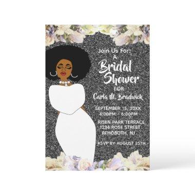 Silver & White African American Bridal Shower Invitations