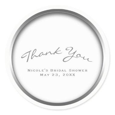 Silver & White Chic Bridal Shower Party Classic Round Sticker
