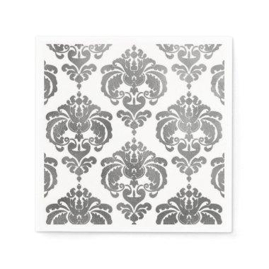 Silver & White Damask Vintage Wedding Event Party Paper Napkins