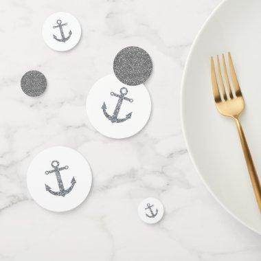 Silver & White Glitter Anchor Nautical Beach Party Confetti