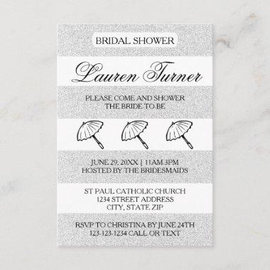 Silver&White Stripes -3x5 Bridal Shower Invitations