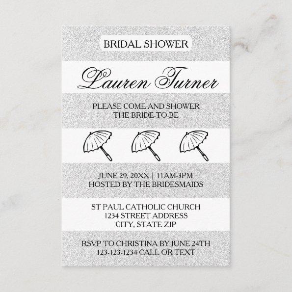 Silver&White Stripes -3x5 Bridal Shower Invitations