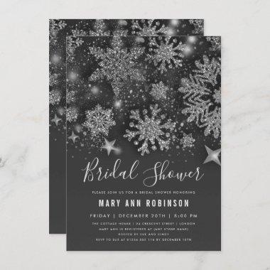 Silver Winter Bridal Shower Glitter & Stars Invitations