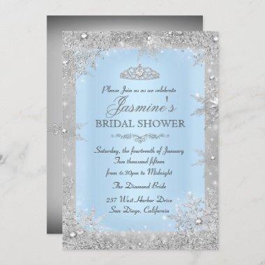 Silver Winter Wonderland Blue Bridal Shower Invitations