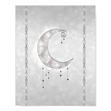 Silvery White Crescent Moon Stars Engagement Party Poster