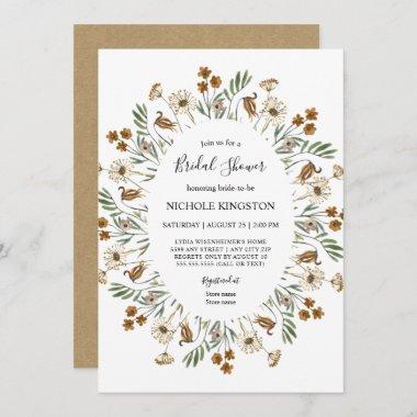 Simple Autumn Wildflower Frame Bridal Shower Invitations