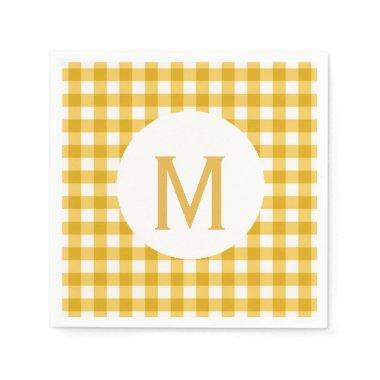 Simple Basic Gold Gingham Monogram Paper Napkins
