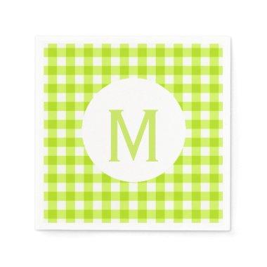 Simple Basic Lime Green Gingham Monogram Napkins
