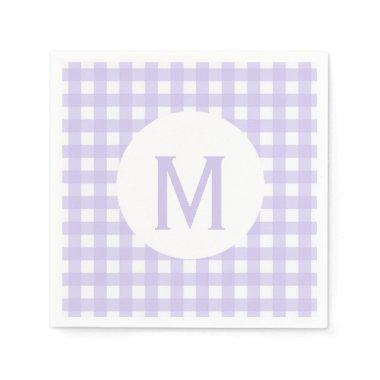 Simple Basic Pale Lavender Gingham Monogram Napkins