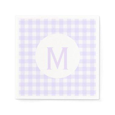 Simple Basic Pale Lavender Gingham Monogram Paper Napkins