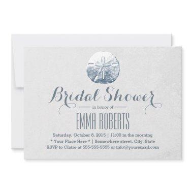 Simple Beach Sand Dollar Silver Bridal Shower Invitations