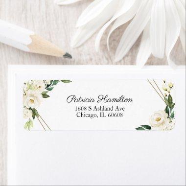 Simple Beautiful Greenery Geometric White Flowers Label