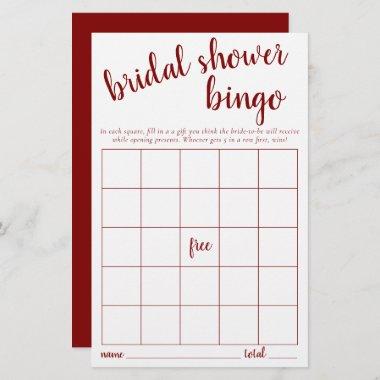 Simple Bingo Invitations | Cherry Red Bridal Shower Game