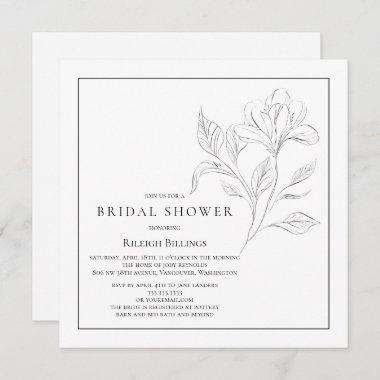 Simple Black and White Bridal Shower Floral Invitations