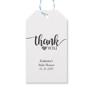 Simple Black and White Buffalo Plaid Thank You Gift Tags