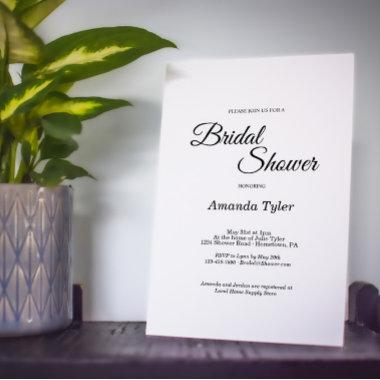 Simple Black and White Calligraphy Bridal Shower Invitations