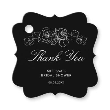 Simple Black and White Floral Bridal Shower Favor Tags