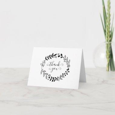 Simple Black and White Floral Garland Thank You Invitations