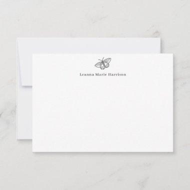 Simple Black Butterfly Monogram Note Invitations