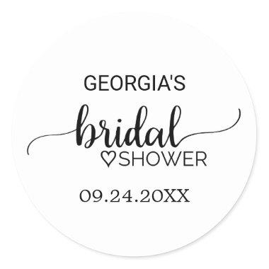 Simple Black Calligraphy Bridal Shower Classic Round Sticker