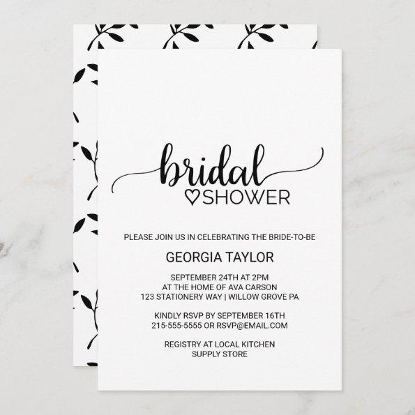 Simple Black Calligraphy Bridal Shower Invitations