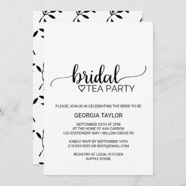 Simple Black Calligraphy Bridal Tea Party Invitations