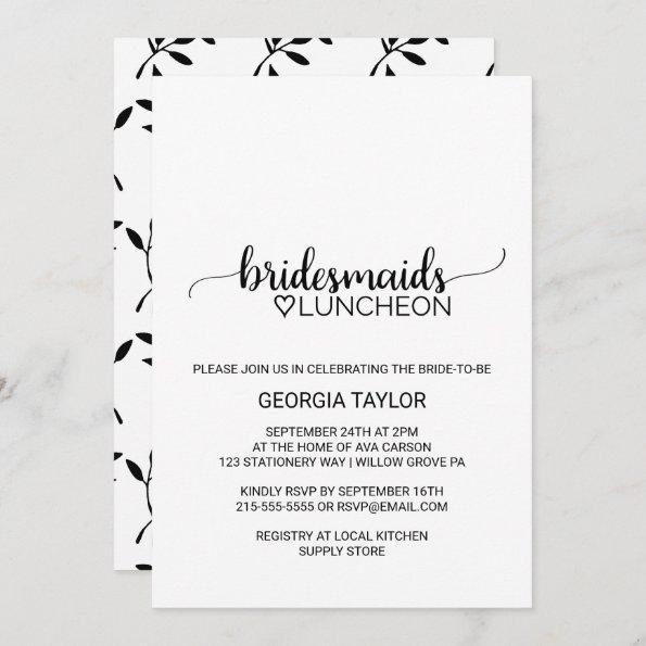 Simple Black Calligraphy Bridesmaids Luncheon Invitations