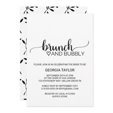 Simple Black Calligraphy Brunch and Bubbly Invitations