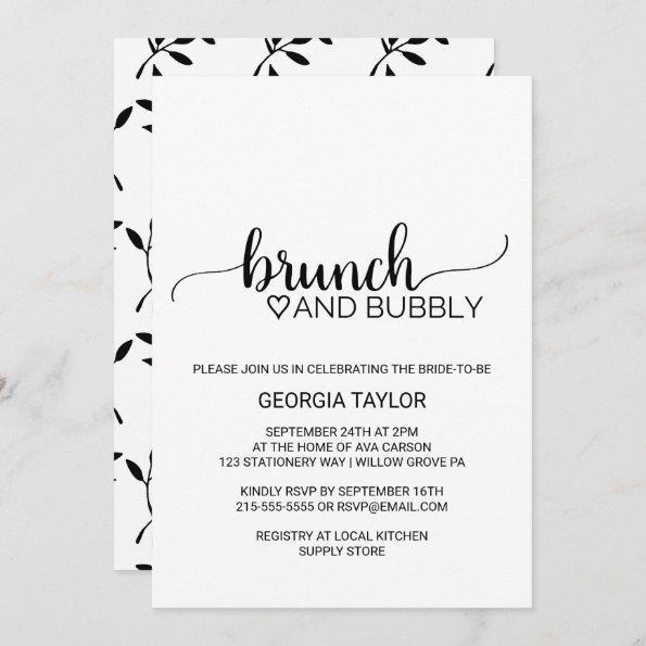 Simple Black Calligraphy Brunch and Bubbly Invitations