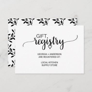 Simple Black Calligraphy Gift Registry Enclosure Invitations