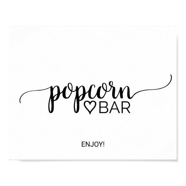Simple Black Calligraphy Popcorn Bar Sign