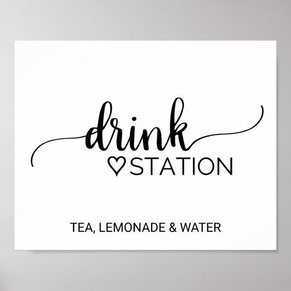 Simple Black Calligraphy Wedding Drink Station Poster