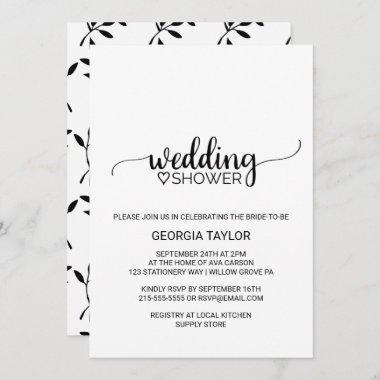 Simple Black Calligraphy Wedding Shower Invitations