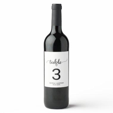 Simple Black Calligraphy Wedding Table Number Wine Label