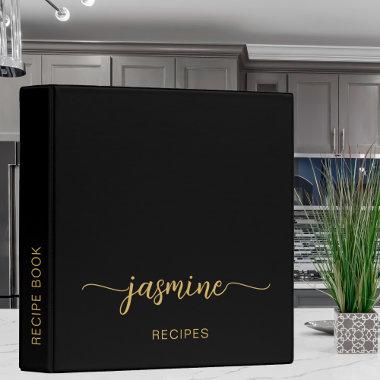 Simple Black Gold Monogram Cookbook Recipe 3 Ring Binder