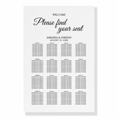 Simple Black White Calligraphy Seat Chart Welcome Foam Board