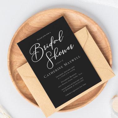 Simple Black White Typography Chic Bridal Shower Invitations