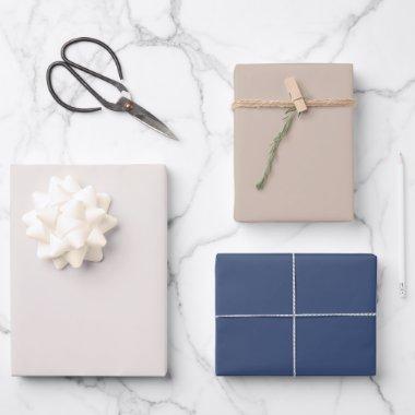 Simple Blush Pale Rose Navy Blue Solid Color 3 Set Wrapping Paper Sheets