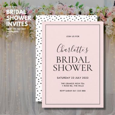 Simple Blush Pink Bridal Shower Invitations