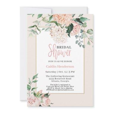 Simple Blush Pink Floral Hydrangea Bridal Shower Invitations