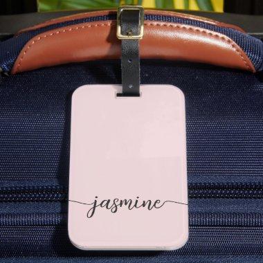 Simple Blush Pink Girly Monogram Name Script Luggage Tag