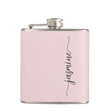 Simple Blush Pink Girly Monogram Name Signature Fl Flask