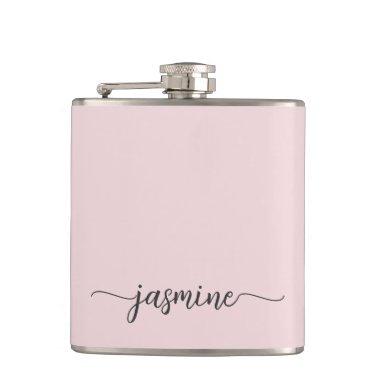 Simple Blush Pink Girly Monogram Name Signature Flask